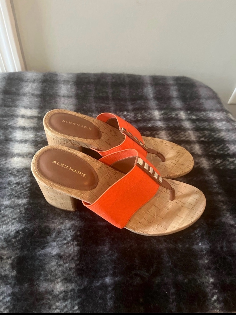 Alex Marie Orange Cork Block Heel Sandals! NWT!